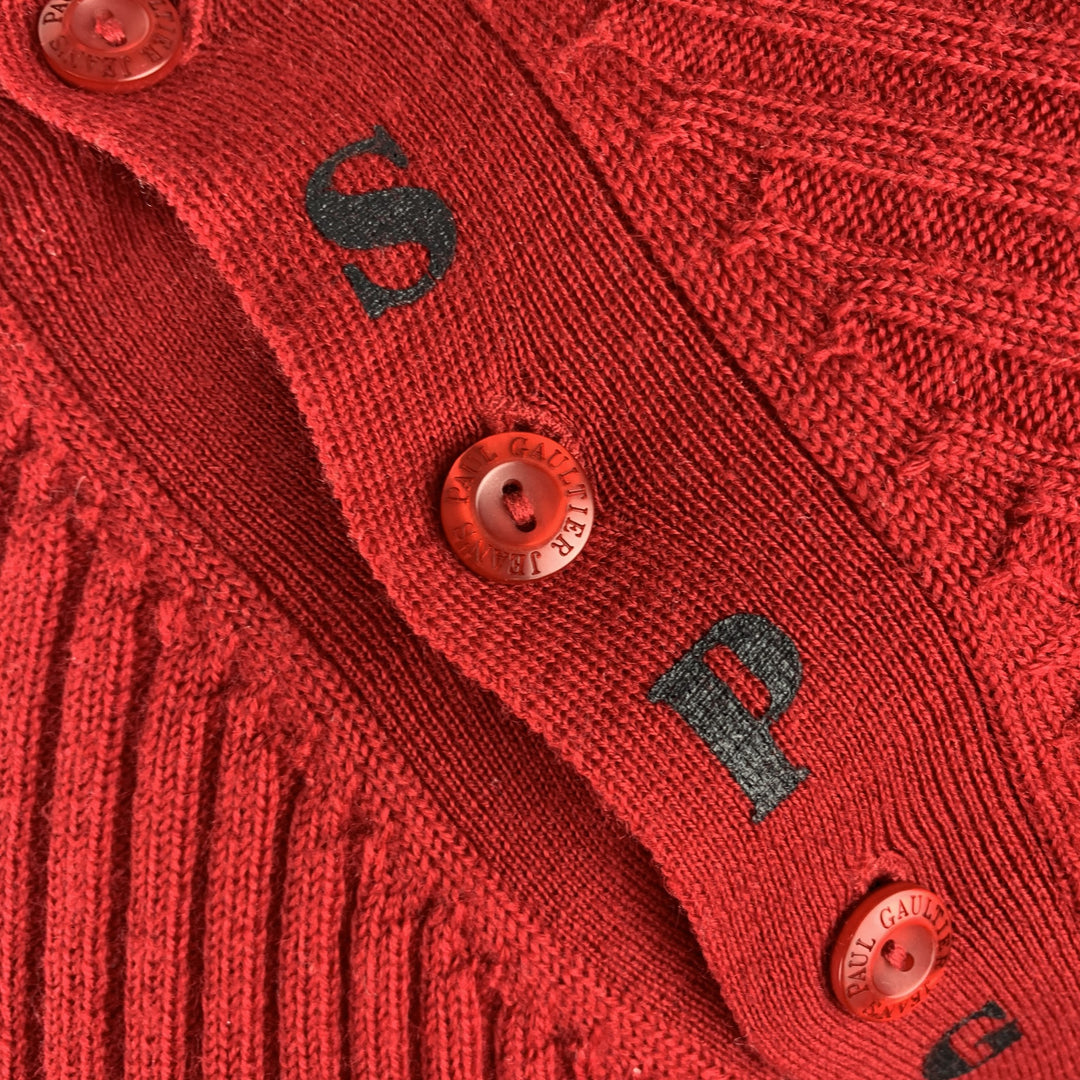 GAULTIER JEANS Size L Red Ribbed Knit Wool JSPG Button Sleeve Pullover