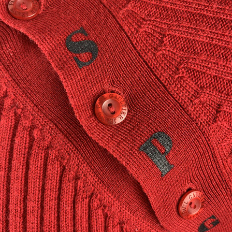 GAULTIER JEANS Size L Red Ribbed Knit Wool JSPG Button Sleeve Pullover