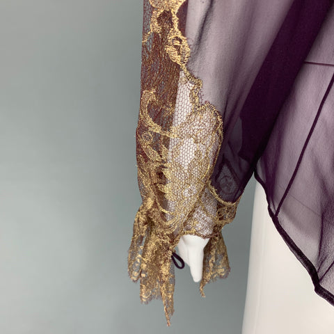 SALVATORE FERRAGAMO Size 2 Eggplant Gold Silk Lace Blouson Dress Top