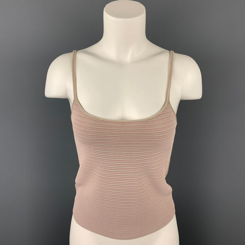 GIORGIO ARMANI Talla 4 Top camisola de viscosa a rayas texturizadas gris y rosa