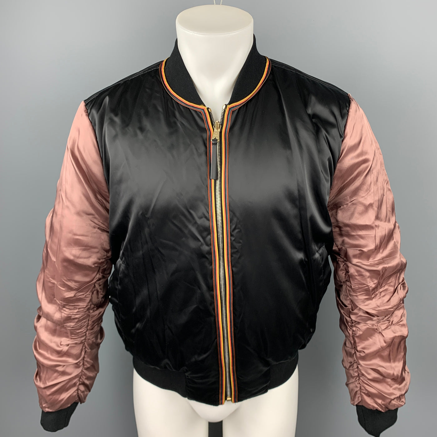 PAUL SMITH Size M Size M Black & Taupe Jacquard Wool Blend Zip Up Reversible Jacket