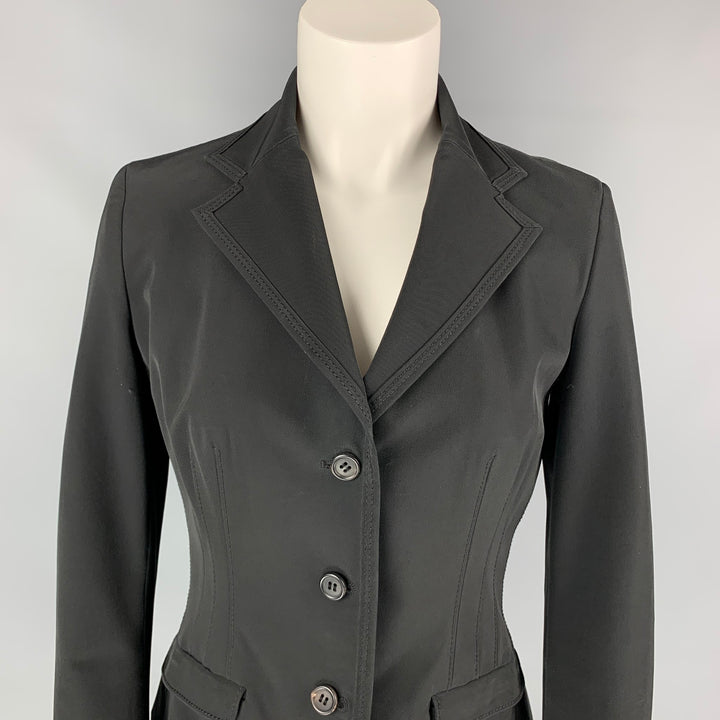 PRADA Taille 4 Blazer veste à simple boutonnage en polyester noir