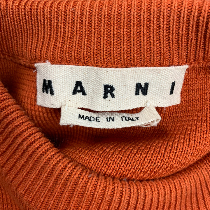 MARNI Size XS Orange Knitted Cotton Short Sleeve Pullover