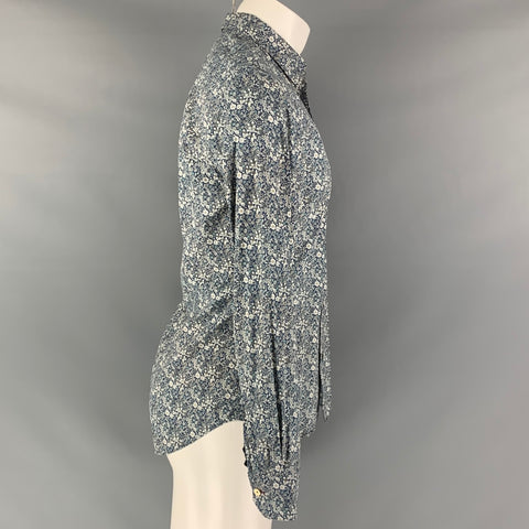 PAUL SMITH Size M Blue White Floral Cotton Long Sleeve Shirt