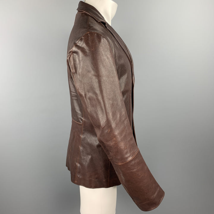 JIL SANDER Size 42 Brown Leather Notch Lapel Jacket