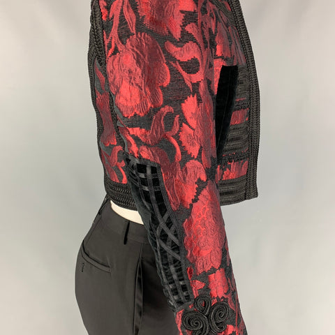 DOLCE & GABBANA SS 2015 Size 36 Red Brocade Viscose Blend Cropped Vest & Jacket