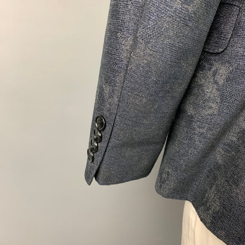 ETRO Taille 48 Manteau de sport à revers cranté en laine mélangée imprimé bleu marine et gris