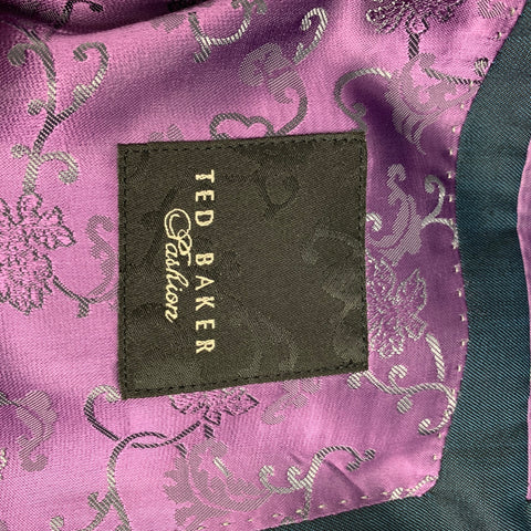 TED BAKER Size 42 Teal Black Wool / Mohair Shawl Collar Suit