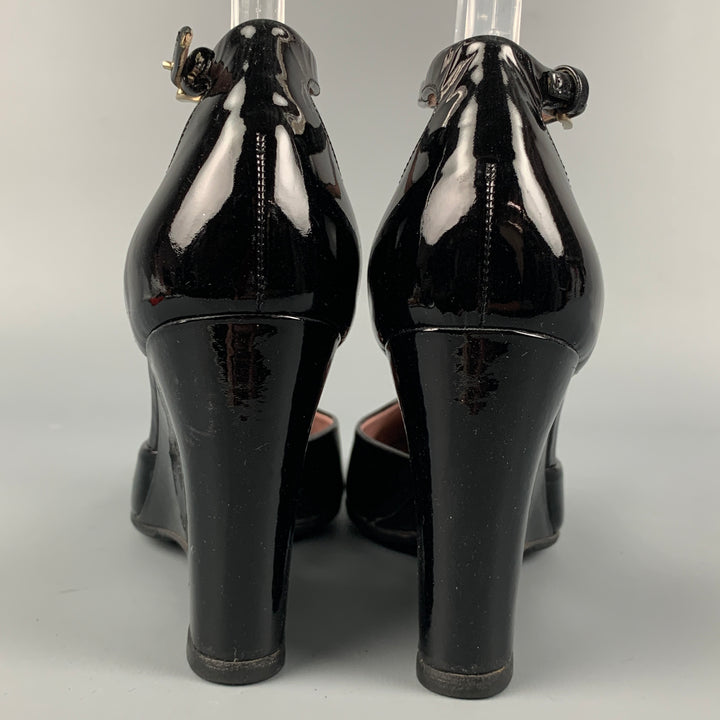 JIL SANDER Size 6.5 Black & Nude Color Block Patent Leather Pumps