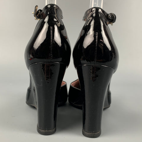 JIL SANDER Talla 6.5 Zapatos de tacón de charol con bloques de color negro y nude