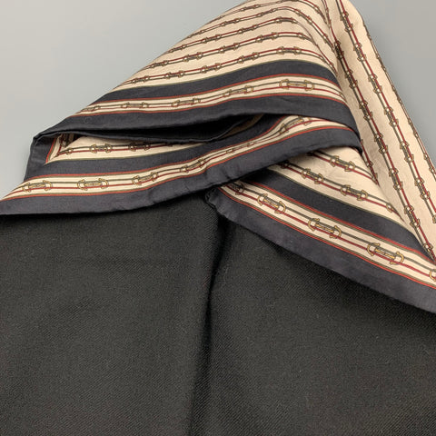 PIERRE BALMAIN Black & White Equestrian Silk / Wool Reversible Scarf