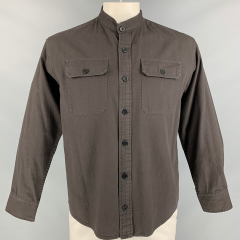 BOB SCALES Size XL Charcoal Solid Cotton Collarless Long Sleeve Shirt