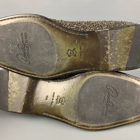 DONALD J PLINER Size 11 Black Silver Sequined Leather Slip On Pascow Loafers