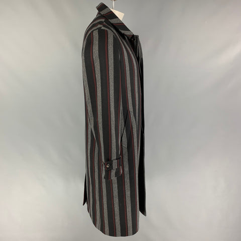 TODD SNYDER x PRIVATE WHITE V.C. Size L Black Grey Burgundy Stripe Wool Blend Coat