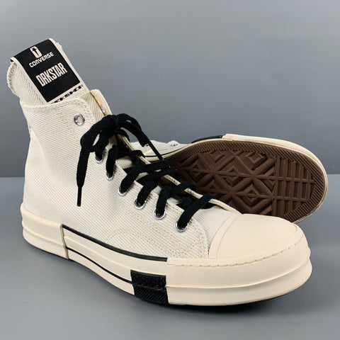 CONVERSE Size 10 White Black Canvas High Top Sneakers