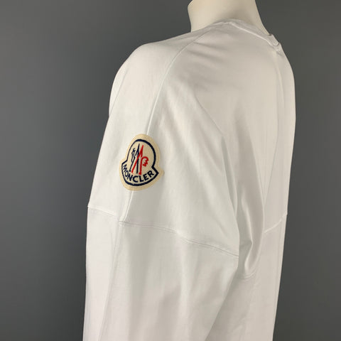 MONCLER Size L White Logo Cotton Long Sleeve T-shirt