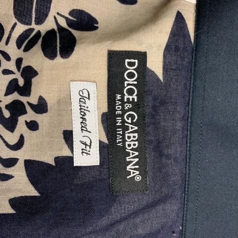 DOLCE & GABBANA Size L Taupe & Black Floral Cotton Tailored Fit Long Sleeve Shirt