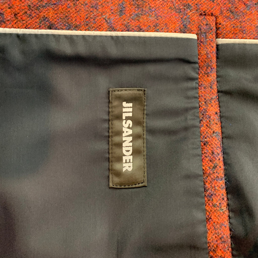 JIL SANDER Size 40 Brick & Black Tweed Wool Blend Notch Lapel Sport Coat