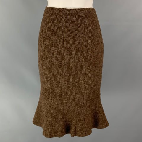 RALPH LAUREN Black Label Size 6 Brown & Taupe Herringbone Wool / Cashmere Skirt Suit