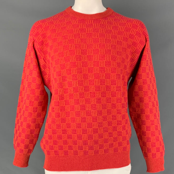 PAUL STUART Size L Orange & Pink Checkered Cashmere Crew-Neck Sweater