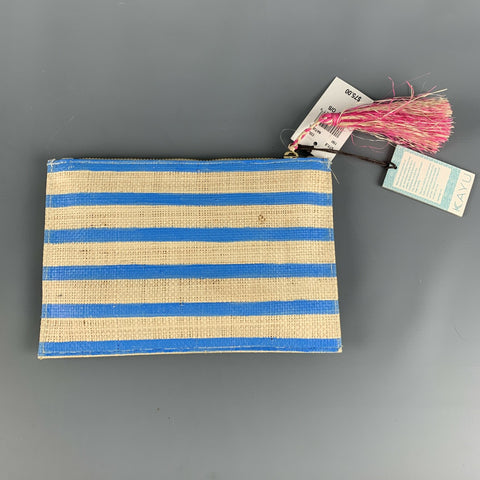 KAYU Blue Natural Stripe Straw Pouch Handbag