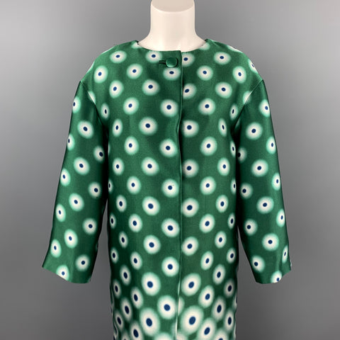 PRADA Talla 2 Abrigo de noche de poliéster y seda con estampado de puntos de sarga verde