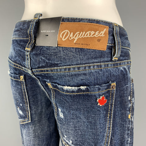 DSQUARED2 Size 2 Blue Cotton Paint Splattered Cuff Zipper Five Pockets Jeans