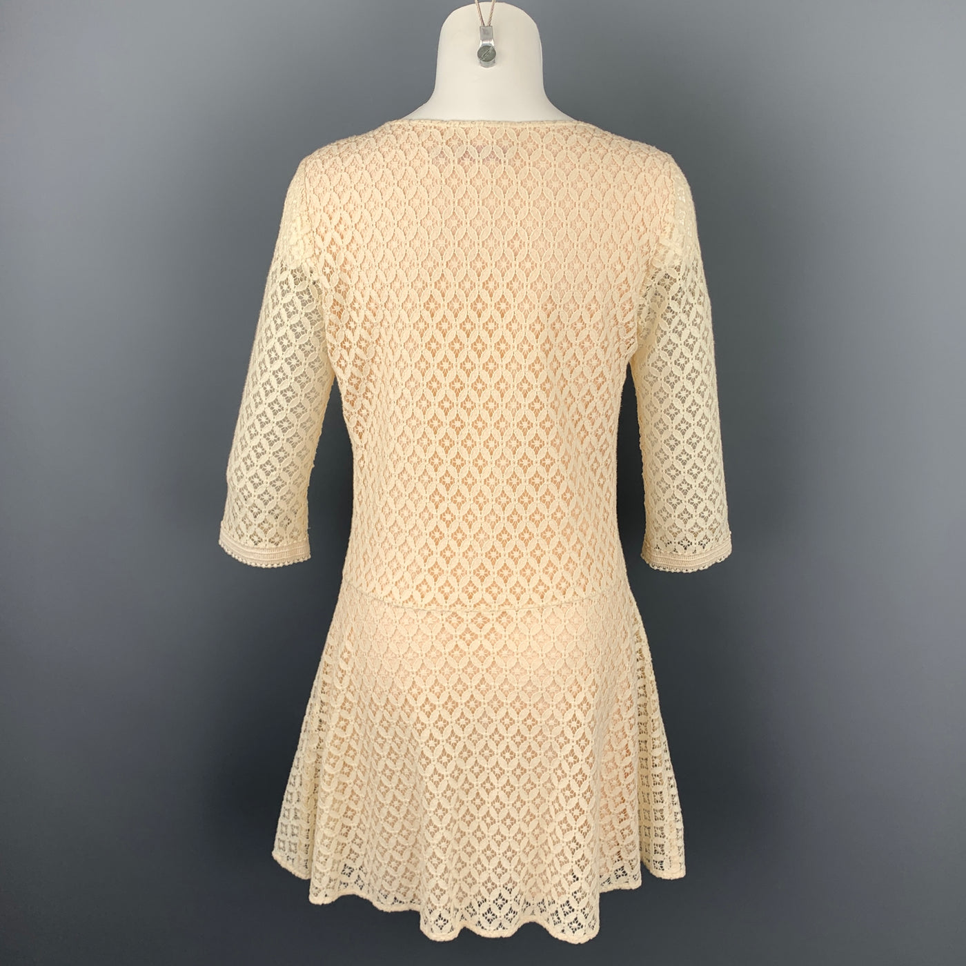 SEE By Chloe Size 2 Cream Lace Cotton / Nylon Elastic Waistband A-Line Dress