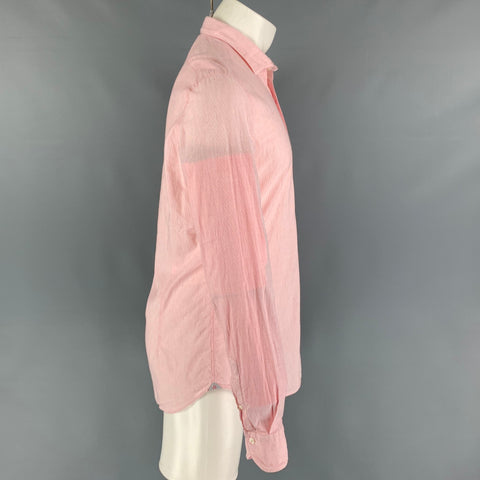 ROSSO MALASPINO Size L Red White Stripe Cotton Linen Long Sleeve Shirt