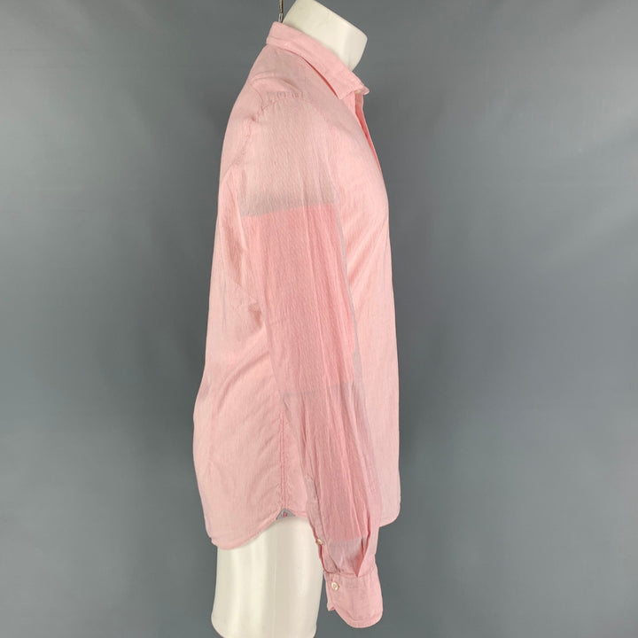 ROSSO MALASPINO Size L Red White Stripe Cotton Linen Long Sleeve Shirt