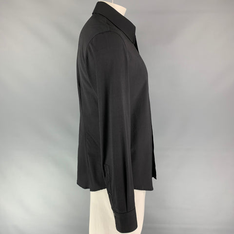 JUST CAVALLI Size XL Black Silk Button Up Long Sleeve Shirt