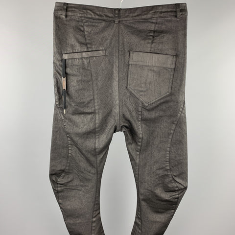 ARMY OF ME Size 33 Black Waxed Cotton Drop-Crotch Curved Leg Casual Pants