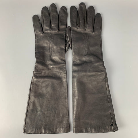 RALPH LAUREN Collection Size 8 Black Leather Long Gloves