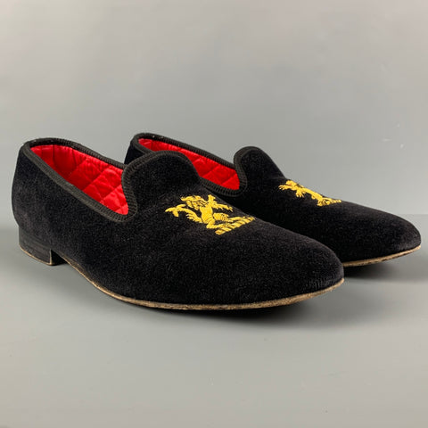 BERK Size 10.5 Black Gold Rampat Lion Embroidery Velvet Loafers