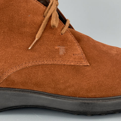 TOD'S Talla 9.5 Botas Chukka con cordones de ante marrón tostado