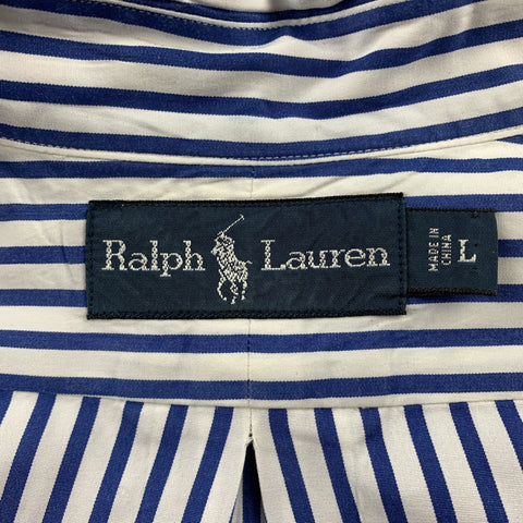 RALPH LAUREN Size L White & Blue Stripe Cotton Button Down Long Sleeve Shirt
