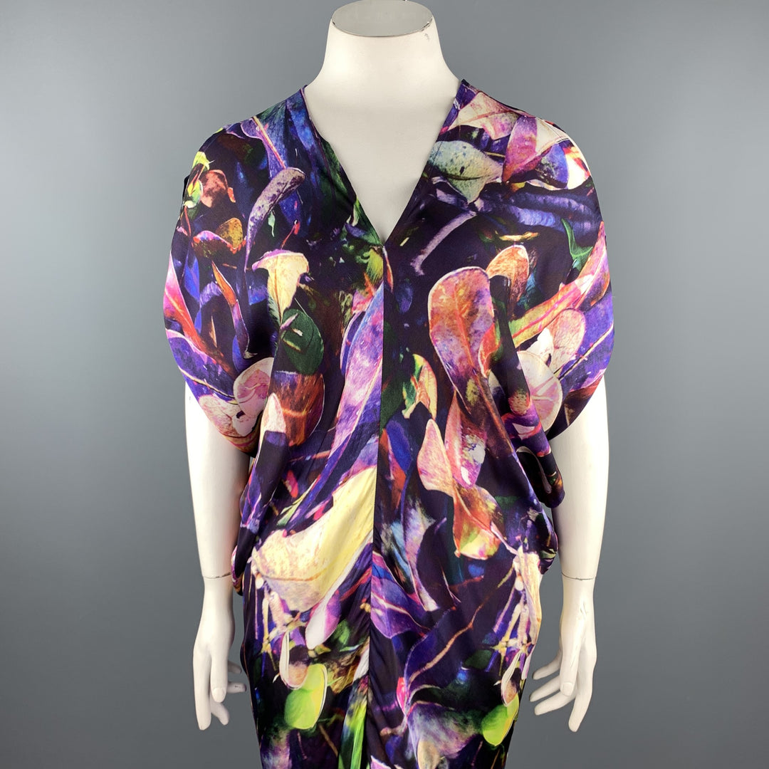 ZERO + MARIA CORNEJO Size 10 Purple Floral Satin Cold Shoulder Dress