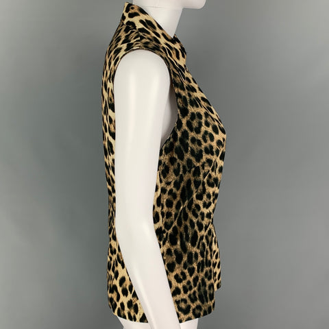 MOSCHINO Talla S Beige Marrón Animal Print Algodón Sin Mangas Top Casual