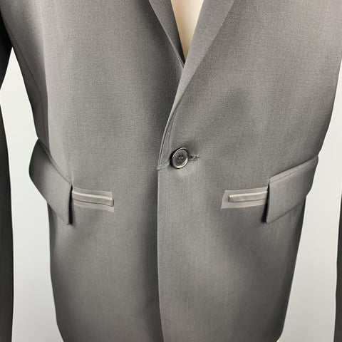 CALVIN KLEIN COLLECTION Size 38 Black Wool Rubber Piping Notch Lapel Blazer