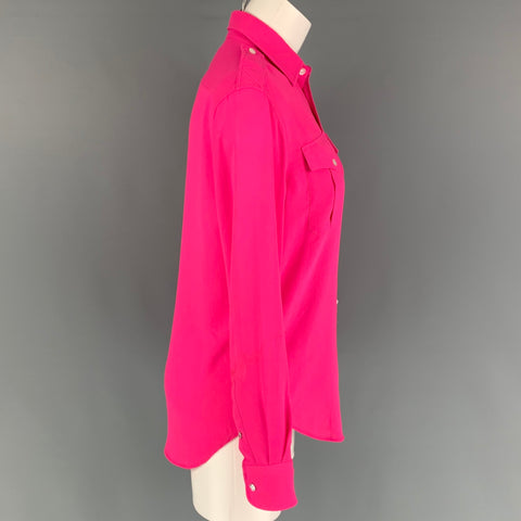 RALPH LAUREN Camisa con botones de poliéster rosa talla 2 Black Label