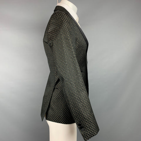 DSQUARED2 Size 38 Black & Gold Brocade Polyester Blend Peak Lapel Sport Coat