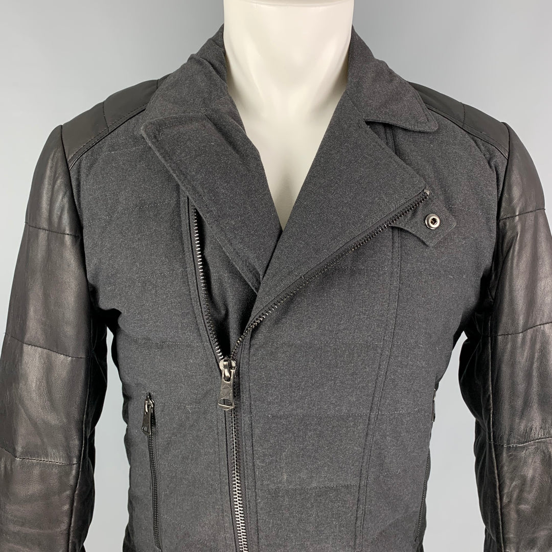 J. LINDEBERG Size M Charcoal Black Quilted Cotton Leather Jacket
