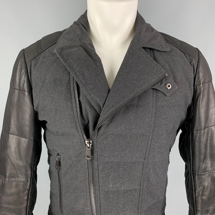 J. LINDEBERG Size M Charcoal Black Quilted Cotton Leather Jacket