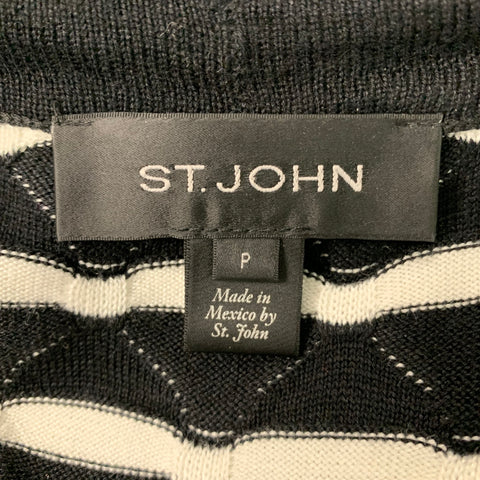 ST. JOHN Size P Black & White Rayon Blend Geometric Open Front Cardigan