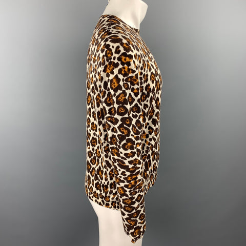 STELLA McCARTNEY Size M Black & Tan Leopard Print Wool Crew-Neck Pullover