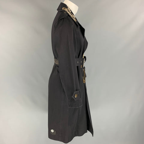 MARC JACOBS Size M Black Studded Cotton Belted Trenchcoat