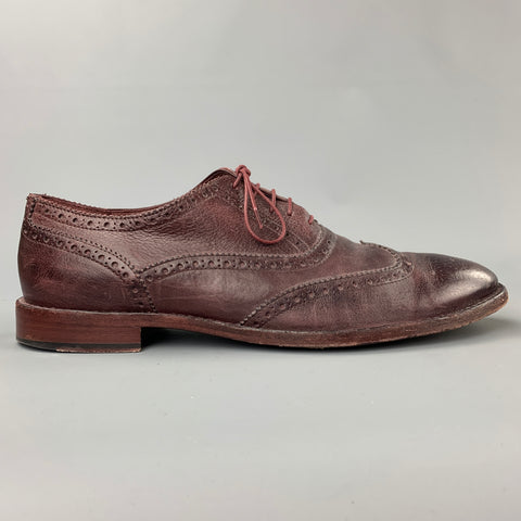 PAUL SMITH Taille 11 Chaussures de voyage flexibles à lacets en cuir perforé aubergine