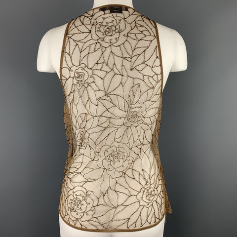 RALPH LAUREN Size 8 Beige Beaded Tulle Wrapped Top