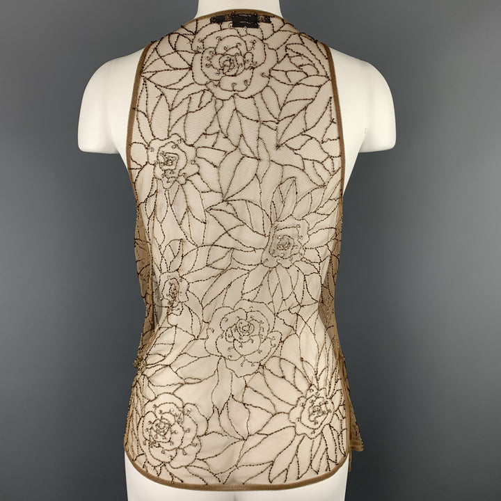 RALPH LAUREN Size 8 Beige Beaded Tulle Wrapped Top