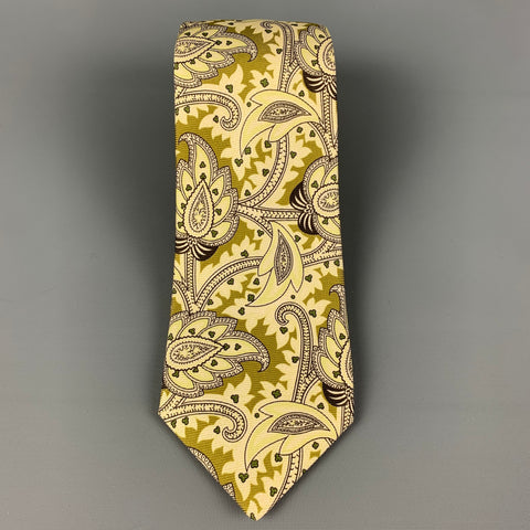 KITON Light Green Olive Paisley Silk Tie